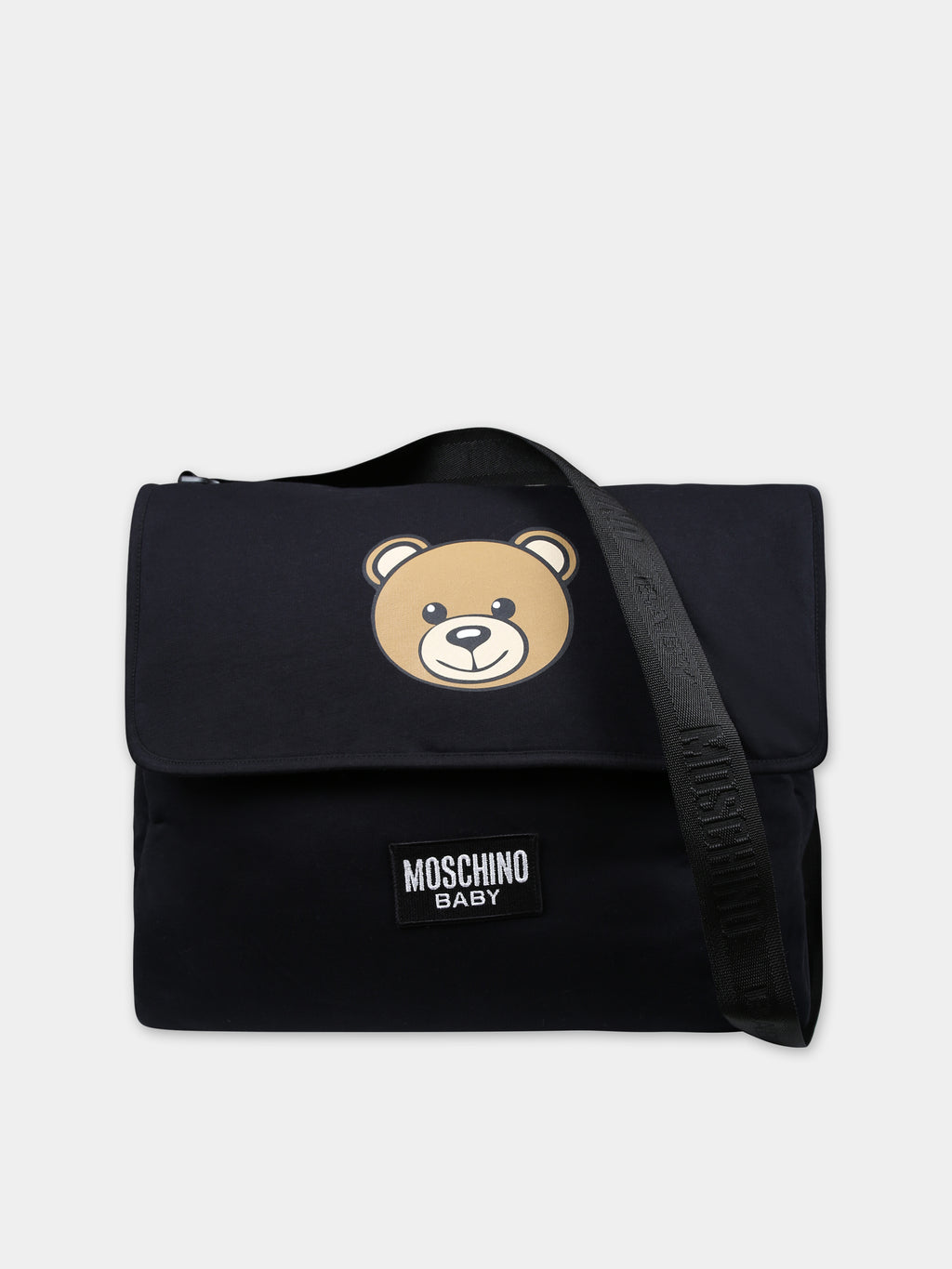 Black mother bag for babies with Teddy Bear and logo